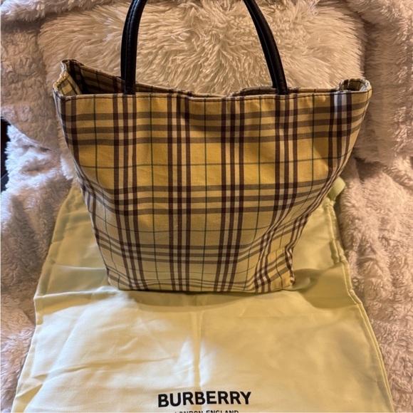 Burberry Handbags - Burberry Beige and Brown Plaid Tote Bag